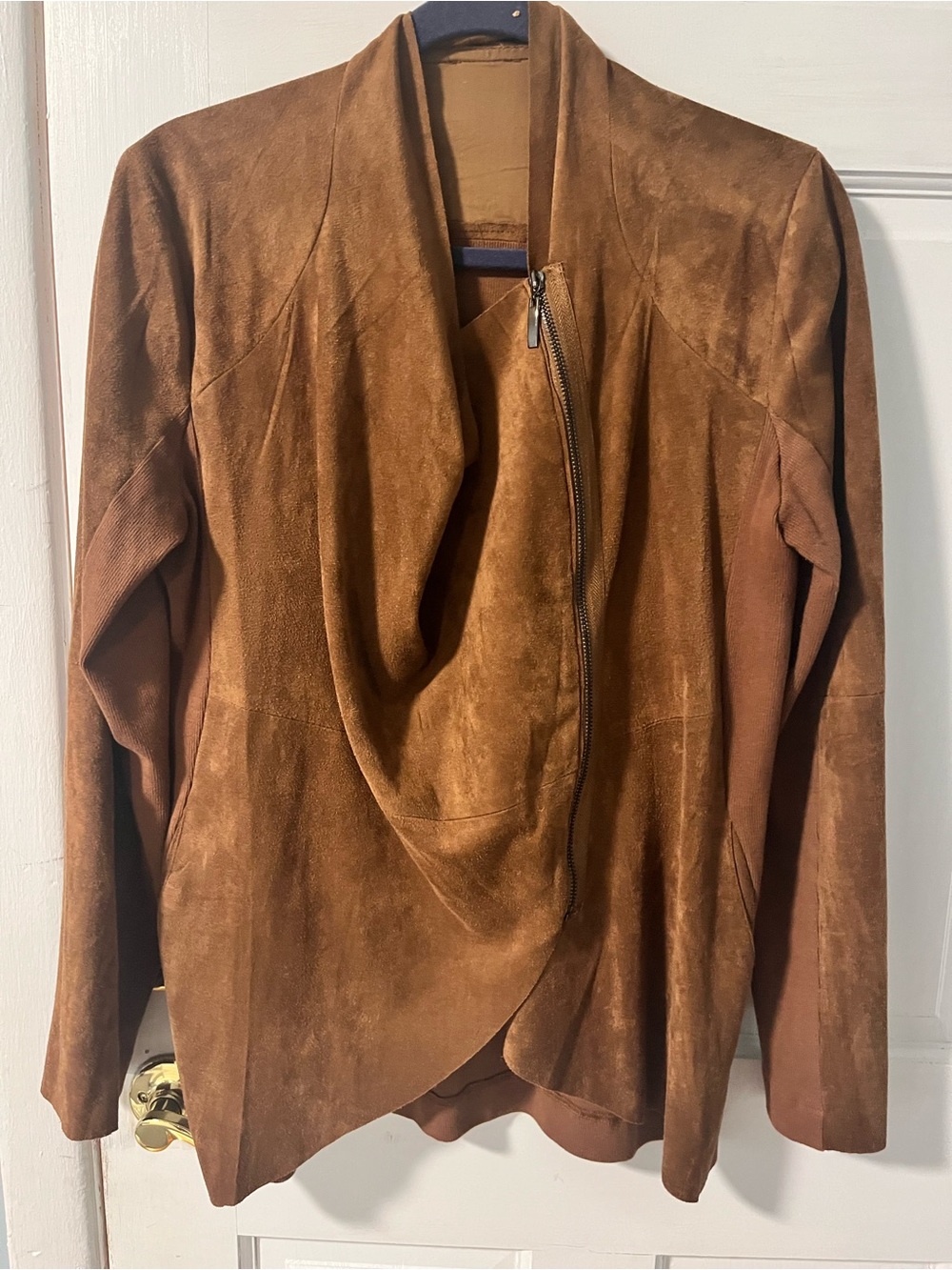 Fate Draped Suede Open-Front Jacket in Brown - Picture 6 of 6